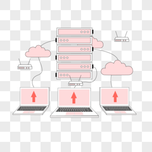 粉色的服务器和云端互联网云计算概念插图图片