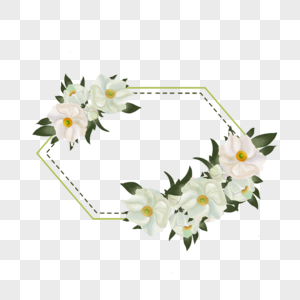 白色水彩银莲花花卉婚礼边框图片