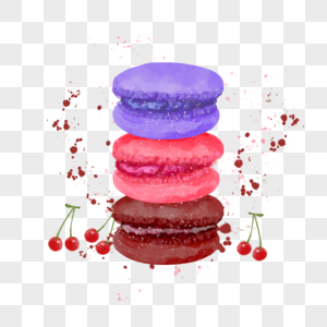 饼干甜点食物美味的粉色水彩马卡龙图片
