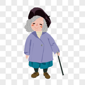 拄拐杖戴帽子的祖母画像图片