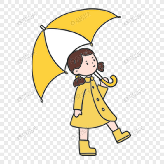 黄色小伞穿雨衣的女生图片