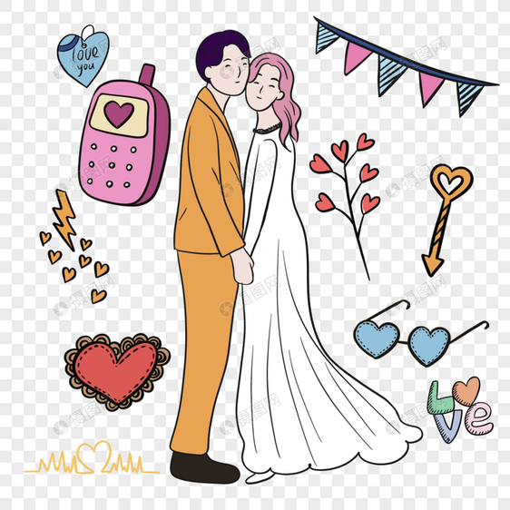 爱心短信卡通婚礼插画图片