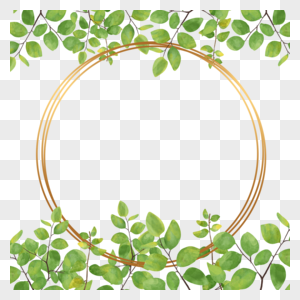 绿色树叶圆形金箔叶子边框图片