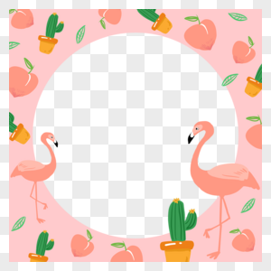 桃子火烈鸟粉色卡通动物facebook边框图片