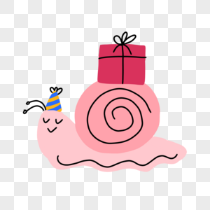 拖着礼物的粉色蜗牛抽象线条动物涂鸦图片