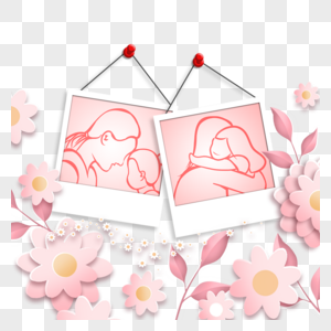 母亲节剪纸渐变花卉相框剪影图片