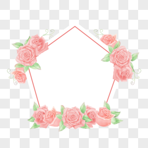 水彩玫瑰花卉边框粉色自然图片