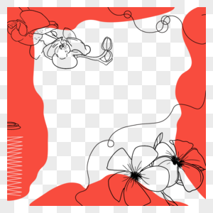 红色线描花卉故事边框图片