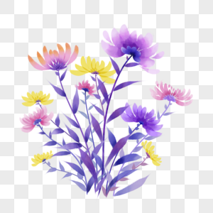 紫色水彩晕染花卉图片