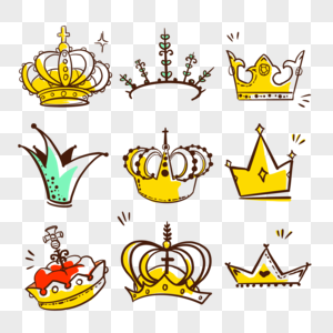 金色皇帝的王冠卡通线条画涂鸦图片
