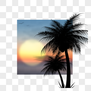 落日椰子树夏季夜晚边框图片