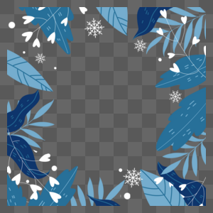 水彩蓝色树叶冬季植物边框图片