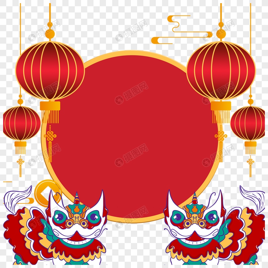 环形春节红色灯笼边框图片