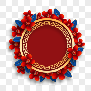 红色春节氛围花朵边框图片