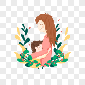 节日祝福拥抱关爱母亲节人物插画图片