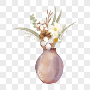 干花束波西米亚风格水彩干棉花和小野花图片