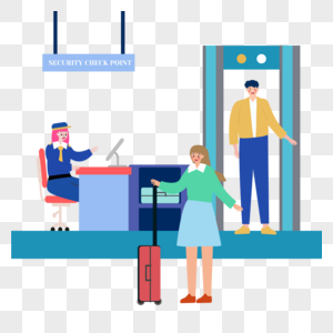 机场人物插画安检口高清图片