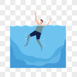 男孩游泳海中溺水概念插画图片