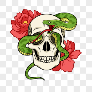 蛇插画风格纹身图案绿色图片