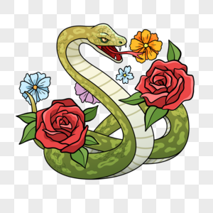 毒蛇插画风格鲜花粉色图片