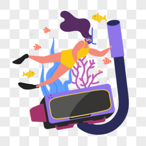 游泳人物紫色潜水镜高清图片