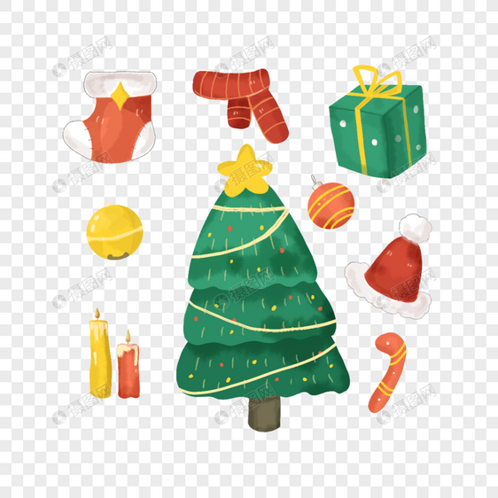 圣诞树装饰物水彩风格图片