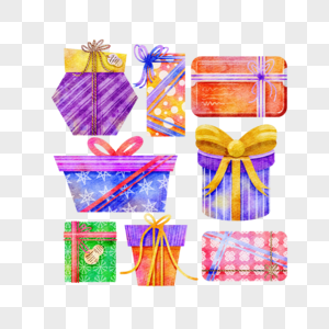 圣诞节礼物盒水彩风格图片