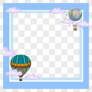 热气球卡通云朵蓝色边框图片