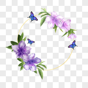花卉边框蝴蝶水彩风格蓝紫色图片