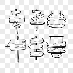 木头指示牌黑白速写线稿高清图片