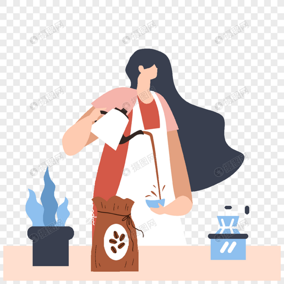 咖啡师咖啡制作女咖啡师插画图片