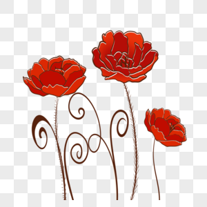 花卉植物抽象红色线稿弯曲线条图片