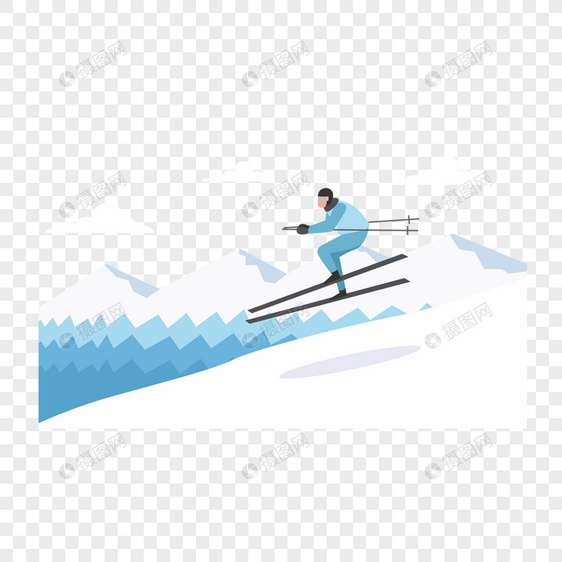 雪山滑雪的人扁平风格插画图片
