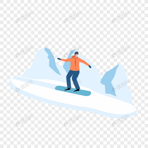 单板滑雪下山运动扁平风格插画图片