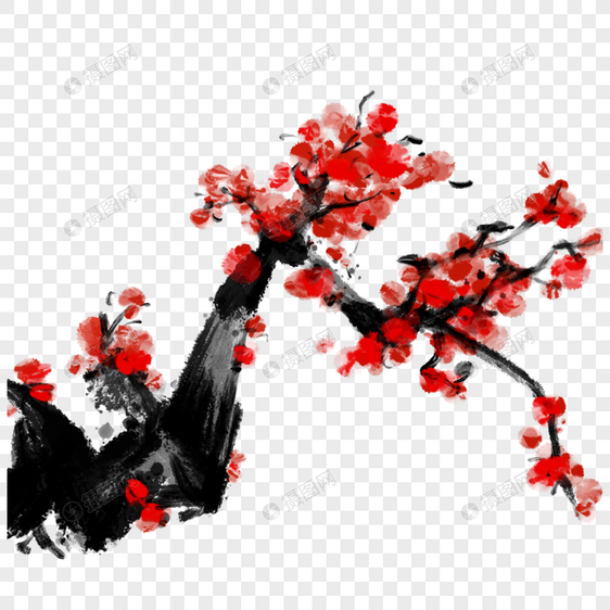 梅花写意水墨传统风格欢庆新年树枝图片