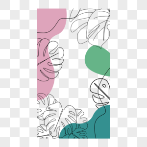 抽象线条画树叶边框热带植物图片