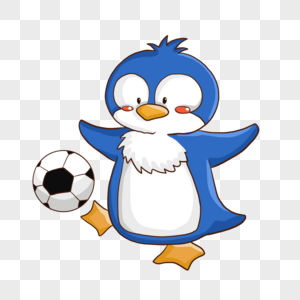 可爱蓝色小企鹅踢足球运动形象图片