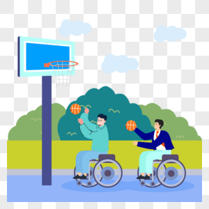 坐着轮椅打篮球运动人物插画图片