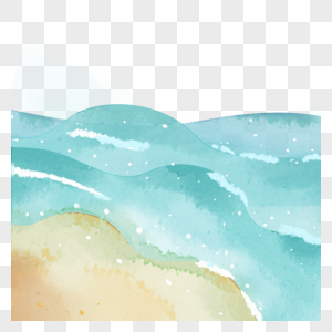 蓝色水彩海浪水彩边框图片