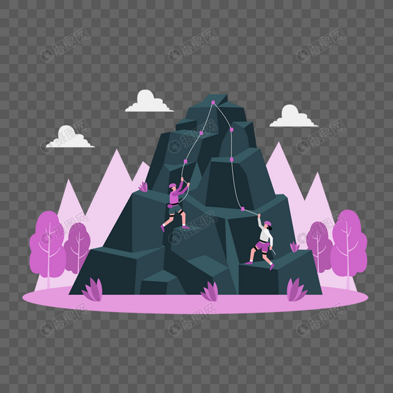 爬山运动概念插画两个户外攀岩运动的人图片