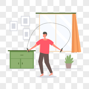 跳绳运动插画一个在家跳绳锻炼的男人高清图片