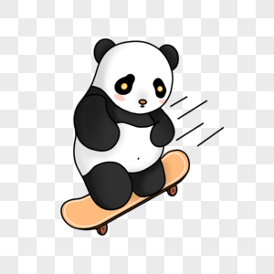 可爱的熊猫玩滑板卡通插画图片