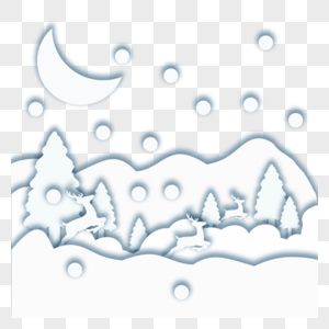 冬季圣诞剪纸鹿跳跃山月亮图片