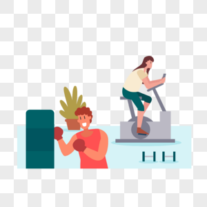 健身运动人物概念插画男人拳击运动女人骑车锻炼图片