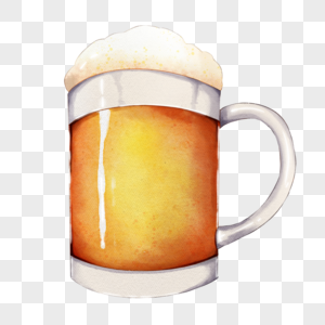 水彩的啤酒和啤酒杯图片