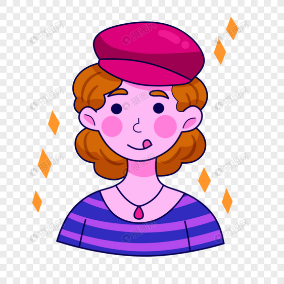 卡通蓝紫色系社媒戴帽子的女生头像图片