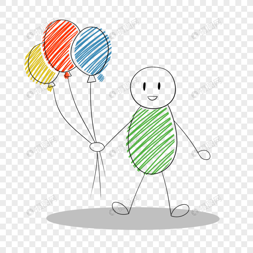 可爱卡通拿气球的开心的火柴人表情图片