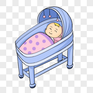 卡通可爱睡觉婴儿摇篮车图片