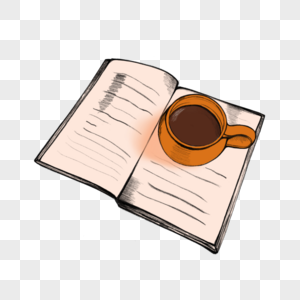 咖啡器具书本和橙色咖啡杯图片