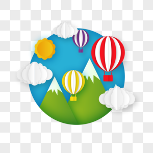 圆形创意地球剪纸热气球图片